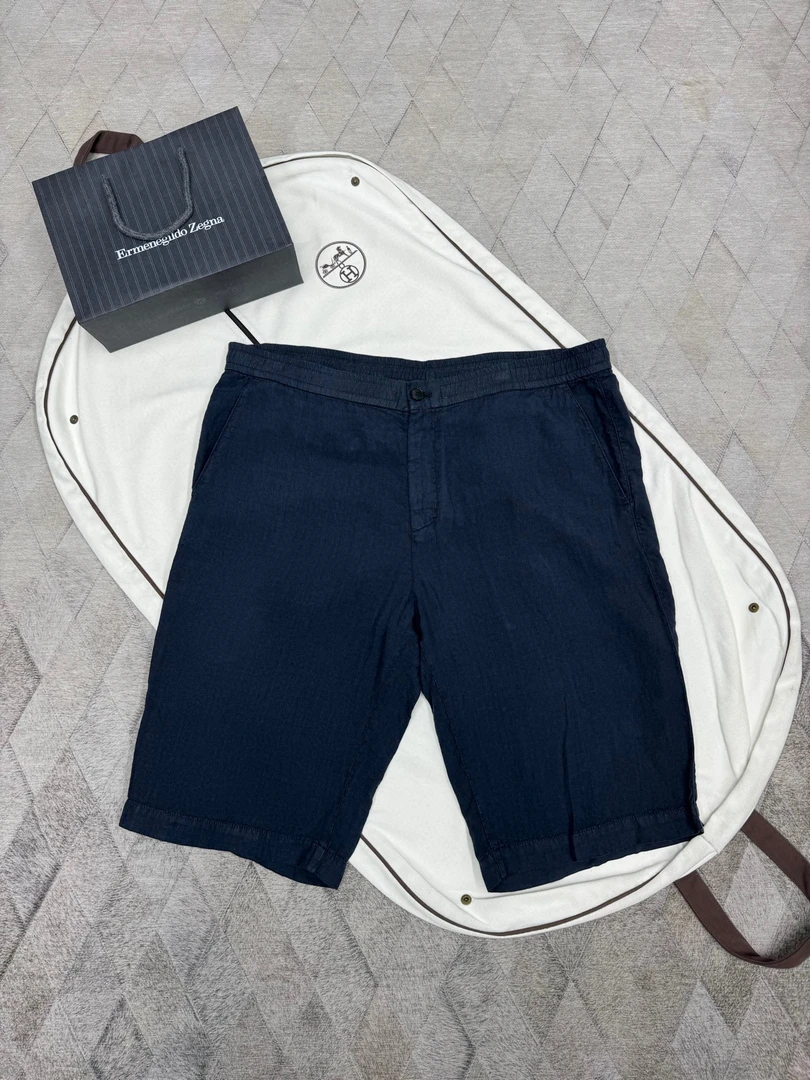 未使用 ZEGNA 133400 杰尼亚深蓝色亚麻短裤