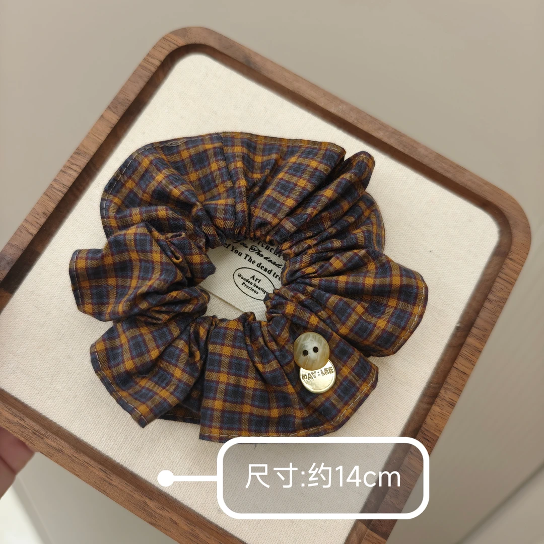 韩系头绳发饰复古时尚格纹布艺马尾发圈文艺丸子头皮筋发绳高级