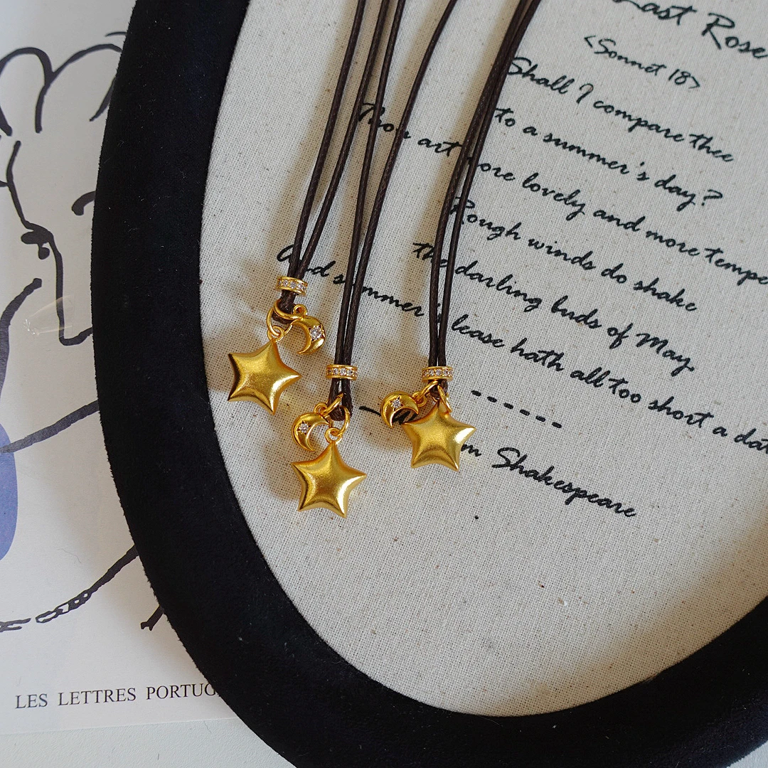 铜合金项链 【折纸星星】新中式梦幻金色星星月亮日常百搭项链链A20