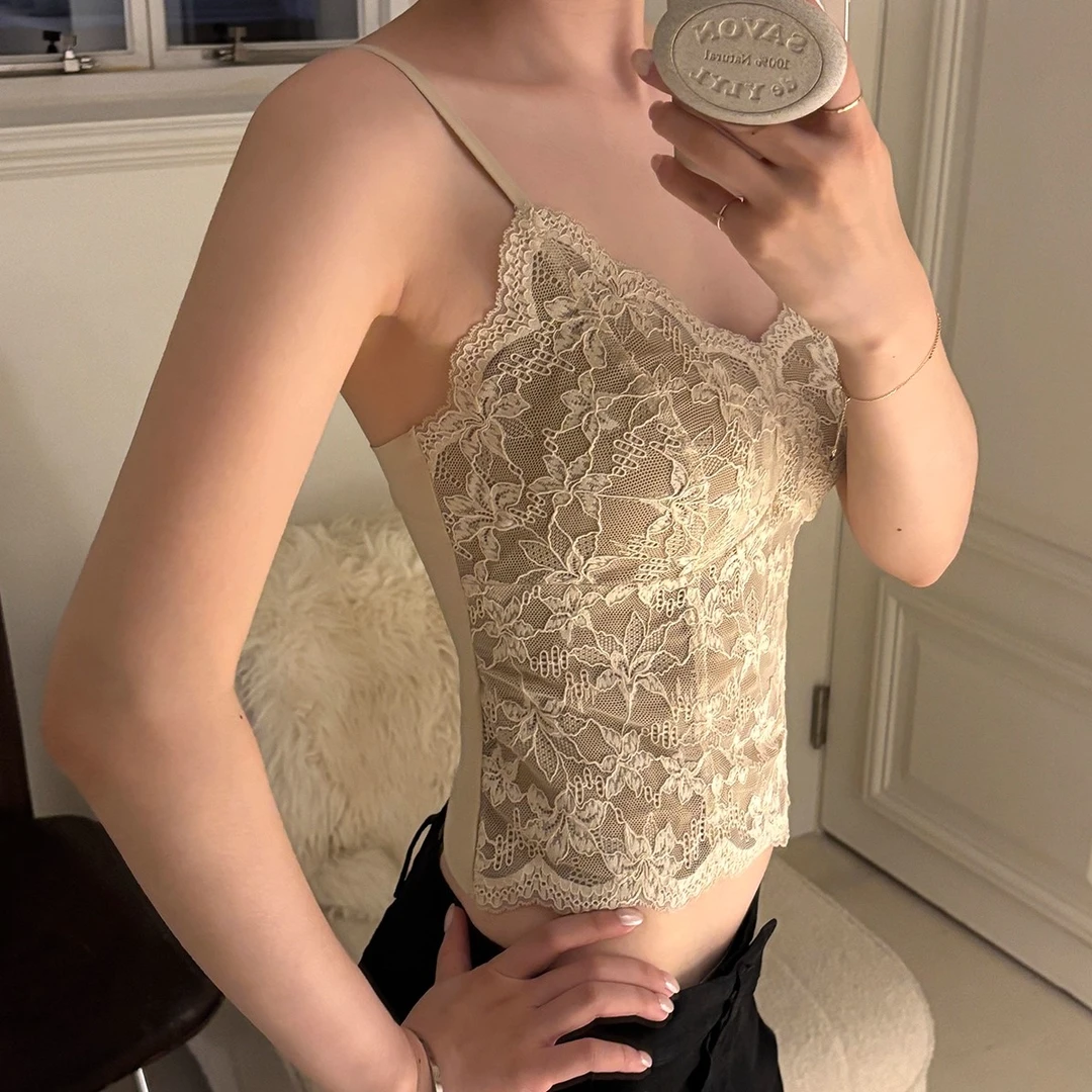 保暖背心内衣女带胸垫2025新款秋冬季法式性感蕾丝内搭吊带打底衫