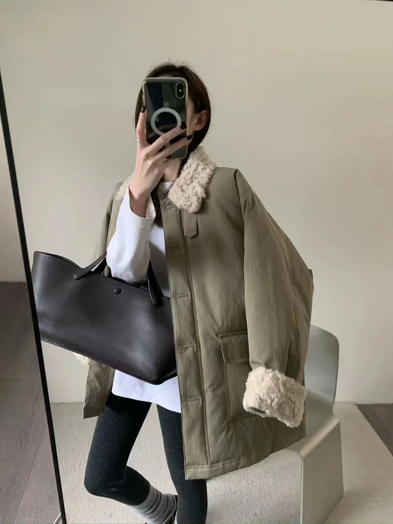 CHUMU/储慕【追风者】毛毛拼接领子内胆羽绒外套冬季新款宽松上衣