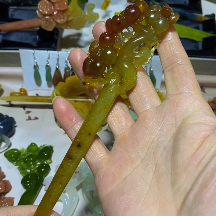 蛇纹石玉发簪未镶嵌半*吖