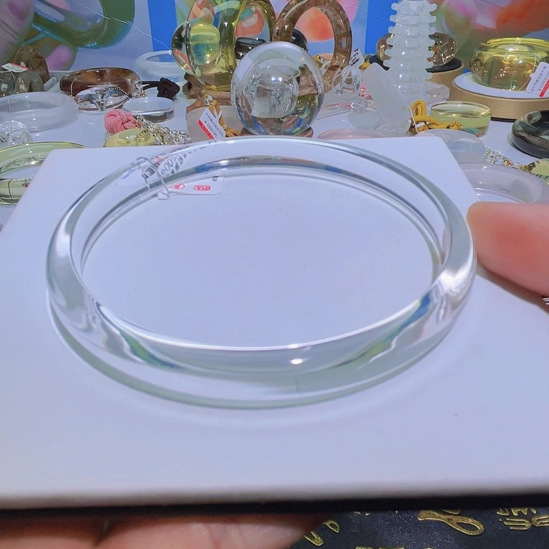 手镯水晶未镶嵌天然白水晶叮当镯全净体64圈