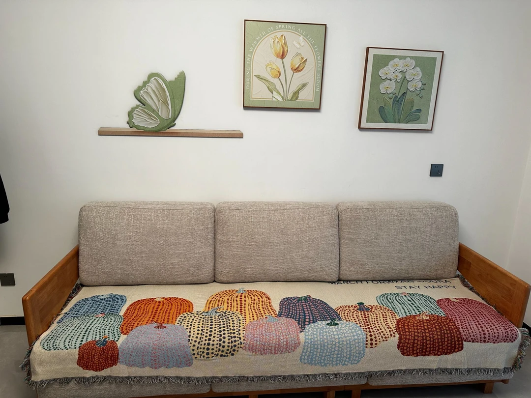 贵妃【多彩南瓜】130*180编织刺绣提花加宽沙发巾