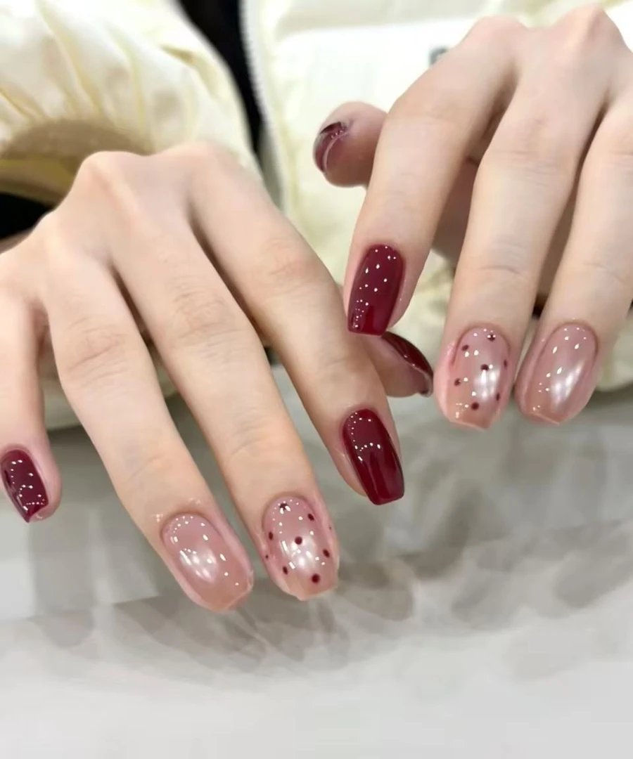 (国运红猫眼款手工穿戴甲）纯手工光疗美甲贴片可拆卸穿戴甲