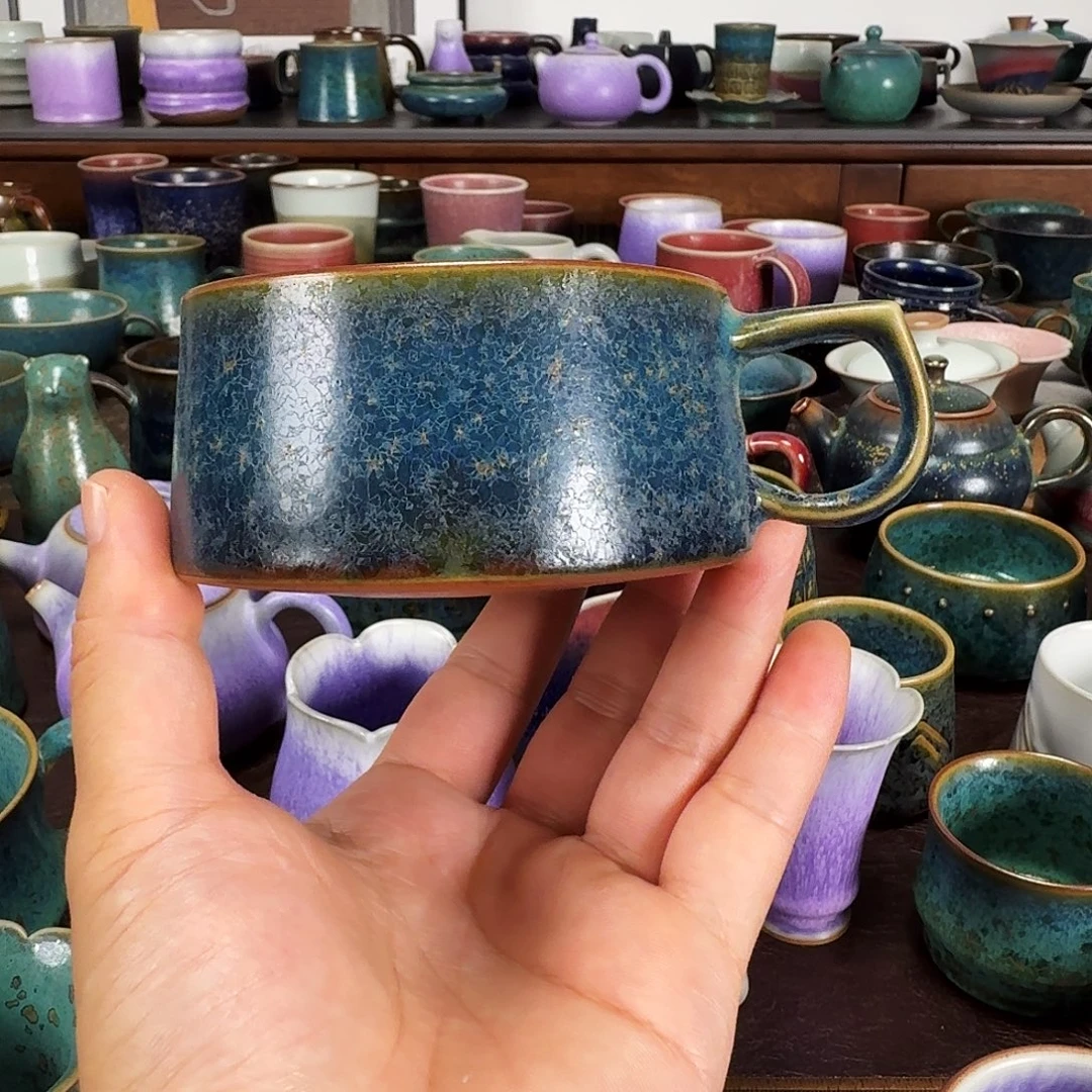 孔雀蓝铜绿釉马克杯咖啡杯