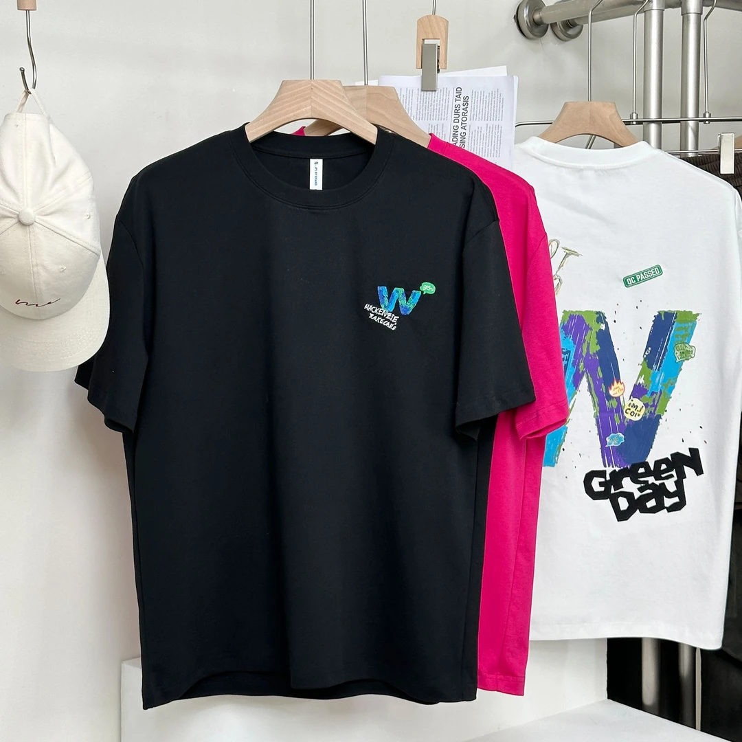 KOOK短袖休闲夏季圆领字母刺绣百搭半袖情侣男士宽松时尚T恤