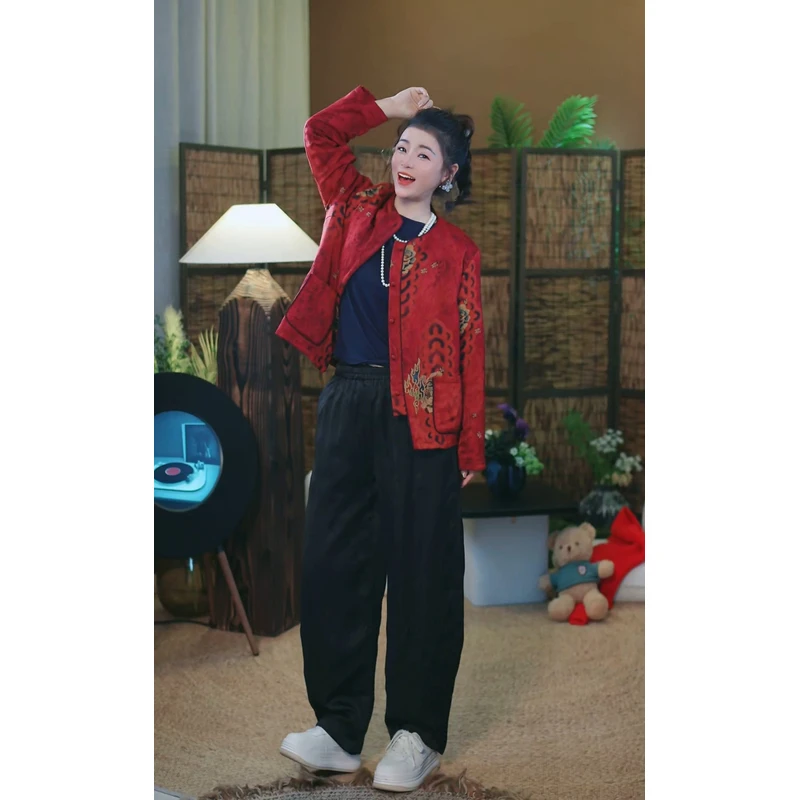 杯子家《喜上眉梢镰刀棉裤》秋冬保暖蚕丝加厚显瘦长裤
