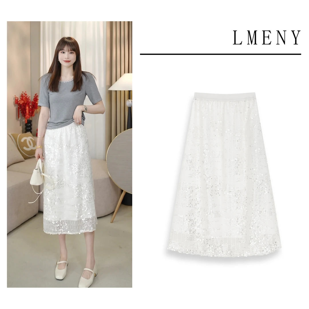 LMENY珍妮半裙~显瘦梦幻长腿亮片刺绣半身裙25BQ005