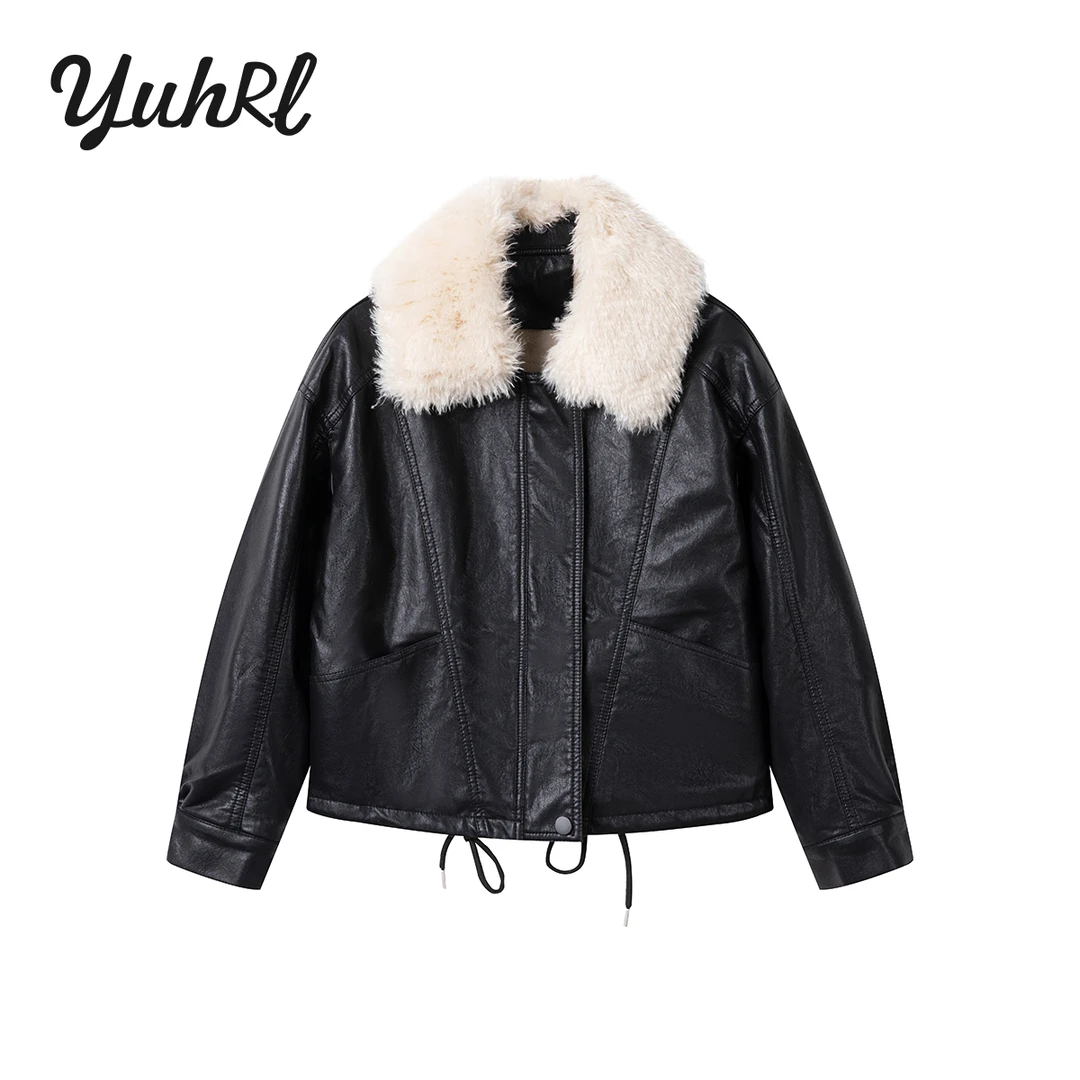 DX.DAXI【飞行日记】遇幻秋冬设计师新款休闲拼接女皮外套#25250