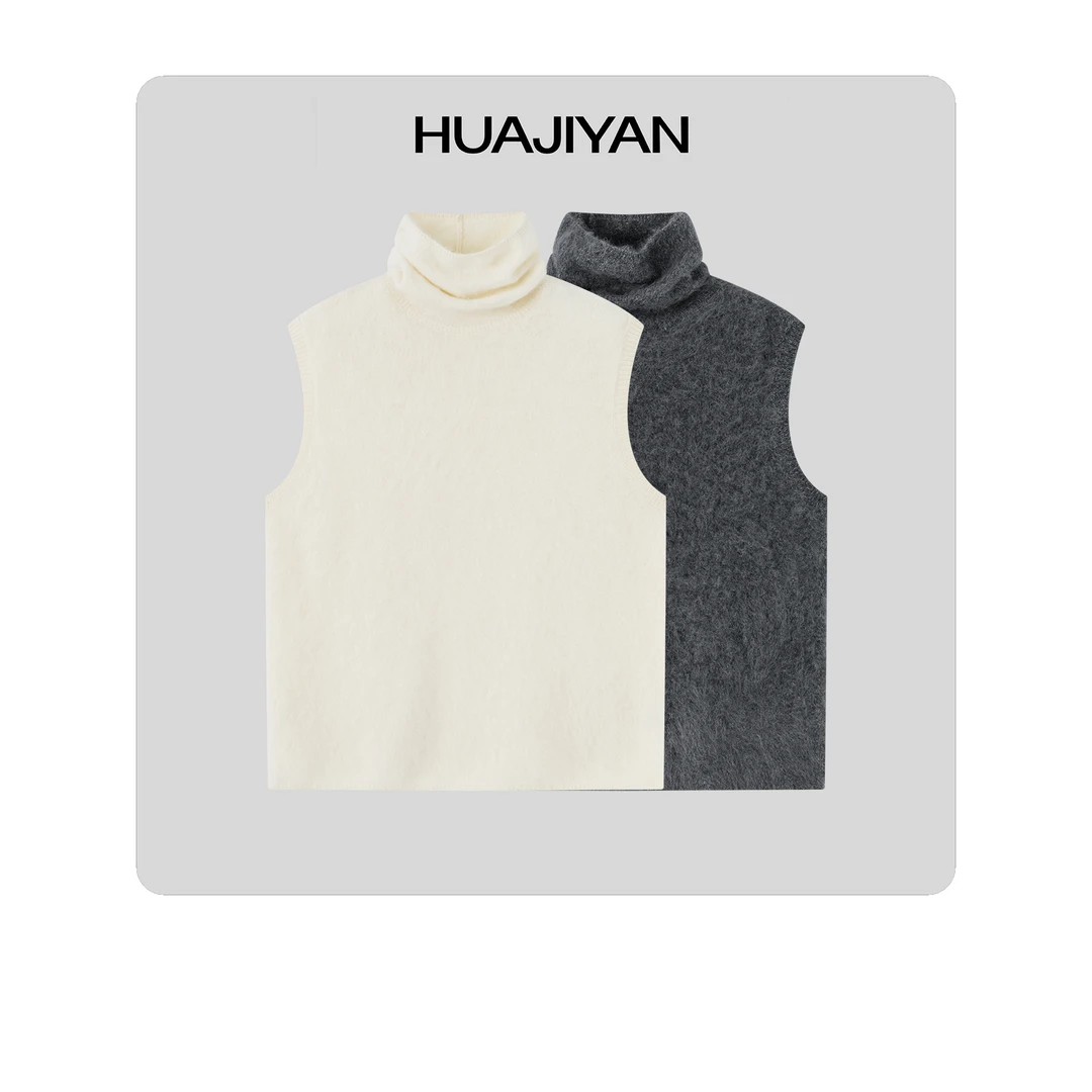 华吉言/HUAJIYAN【小企鹅】羊毛羊绒桑蚕丝混纺绒感无袖高领背心