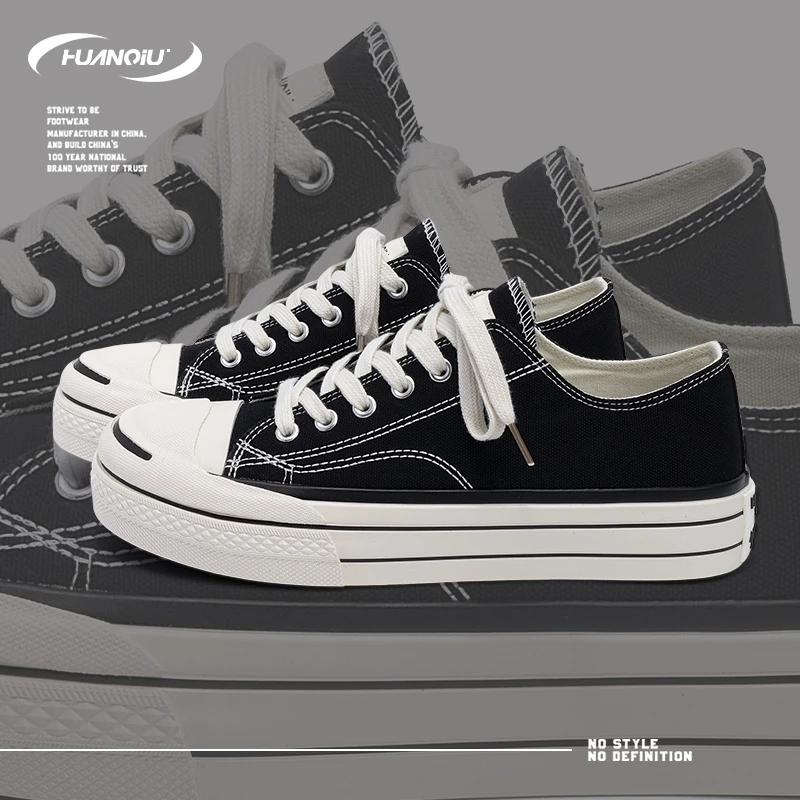 HUANQIU/环球潮流舒适透气轻便帆布板鞋男2025夏季新款厚底休闲鞋