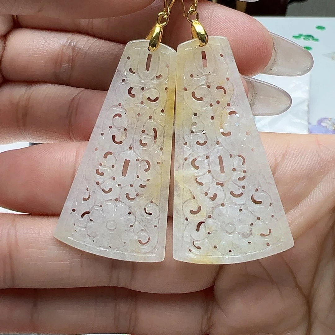 翡翠耳饰银S925镶嵌h***i天然缅甸A货翡翠