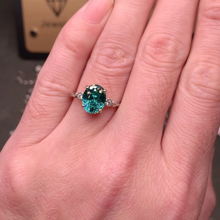 戒指帕拉依巴碧玺银S925镶嵌蓝绿