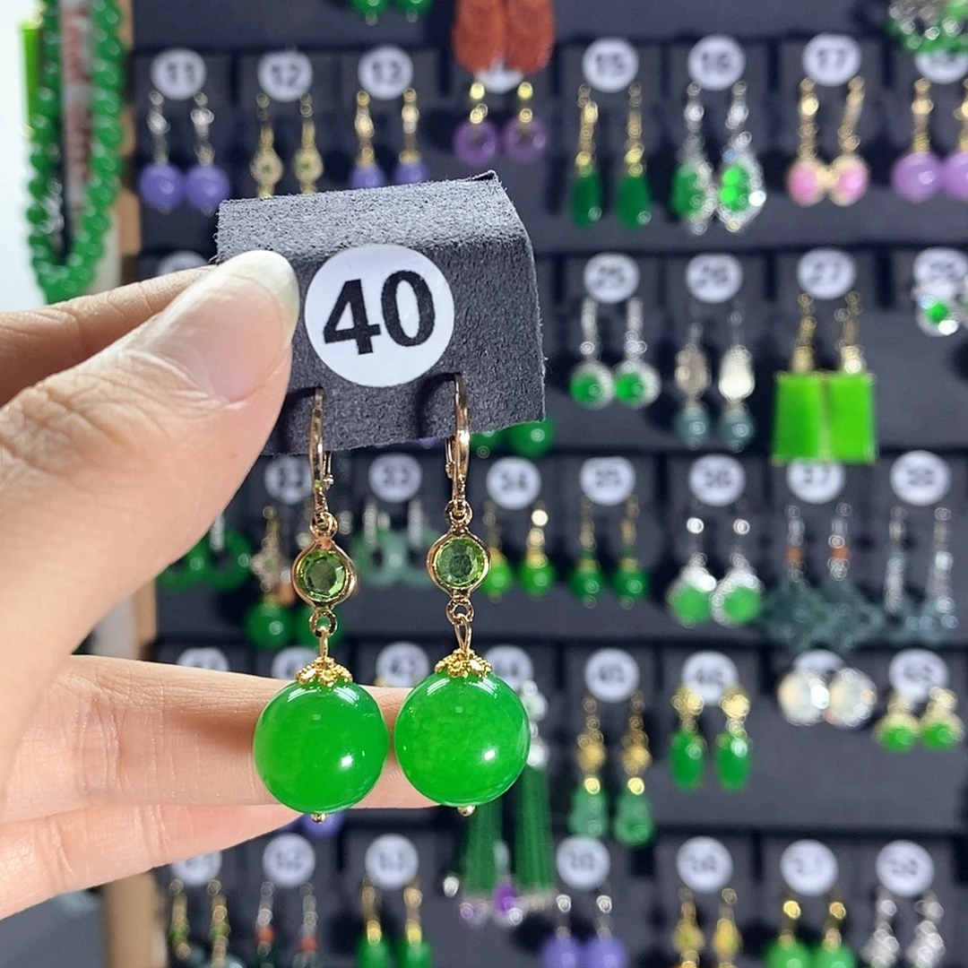 翡翠银S925镶嵌耳饰40