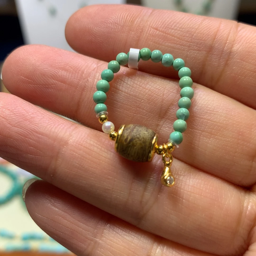 银S925镀金镶嵌戒指淡水珍珠