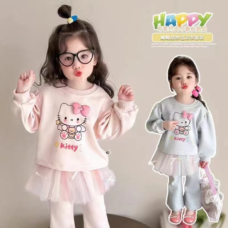 kt猫卫衣女童春装套装2025年新款卫衣儿童洋气两件套宝宝运动卫衣