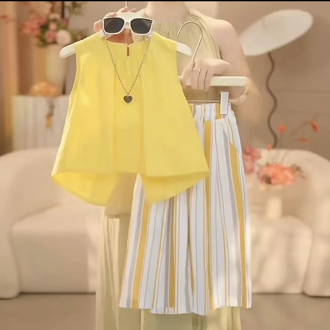 女童套装夏季2025新款儿童无袖背心阔腿裤韩版洋气女孩夏装两件套