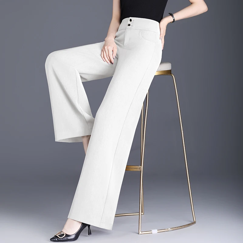 薄款冰丝白色直筒阔腿裤2025夏季新款西装高腰垂感女裤子休闲长裤