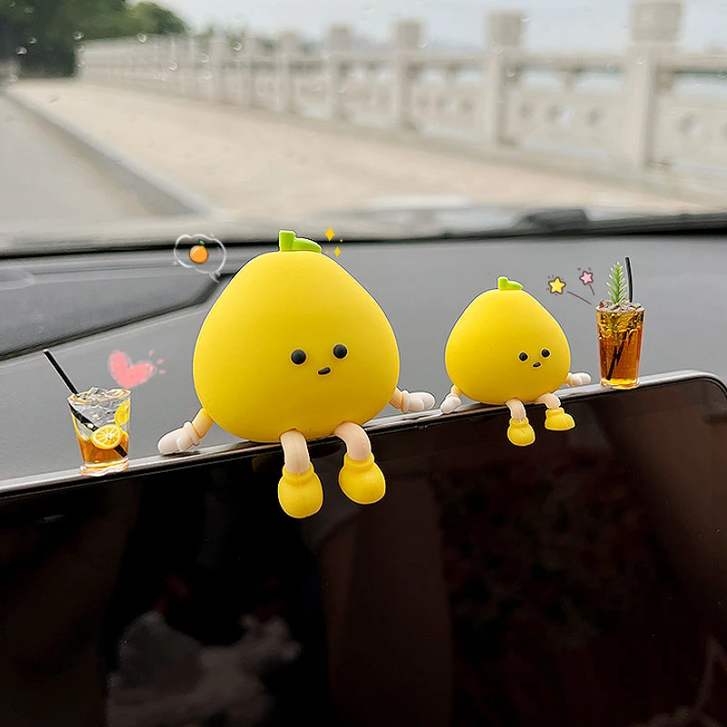 2025新款汽车中控台摆件车载可爱治愈柚子小人创意车内有趣装饰品