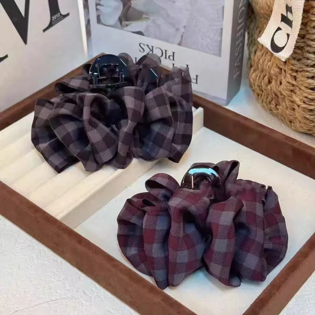 韩系格子云朵泡泡抓夹气质百搭韩系鲨鱼抓夹