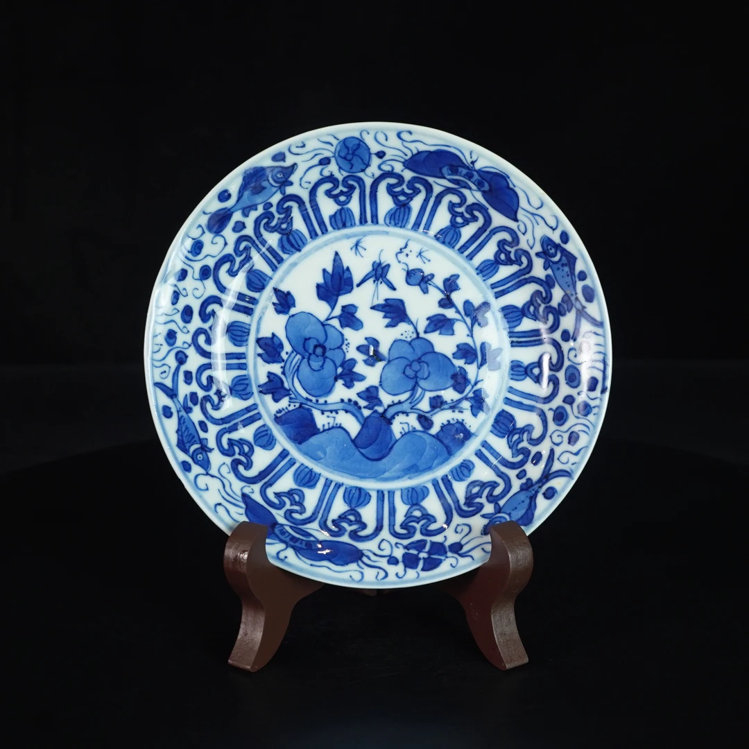 LABC250309008【十竹斋】清光绪洞石牡丹青花花口盘