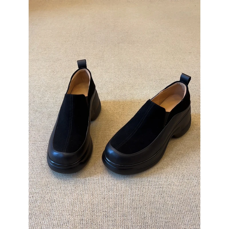 nnmiss·34-40/6cm小个子增高厚底简约圆头松紧深口百搭通勤小皮鞋