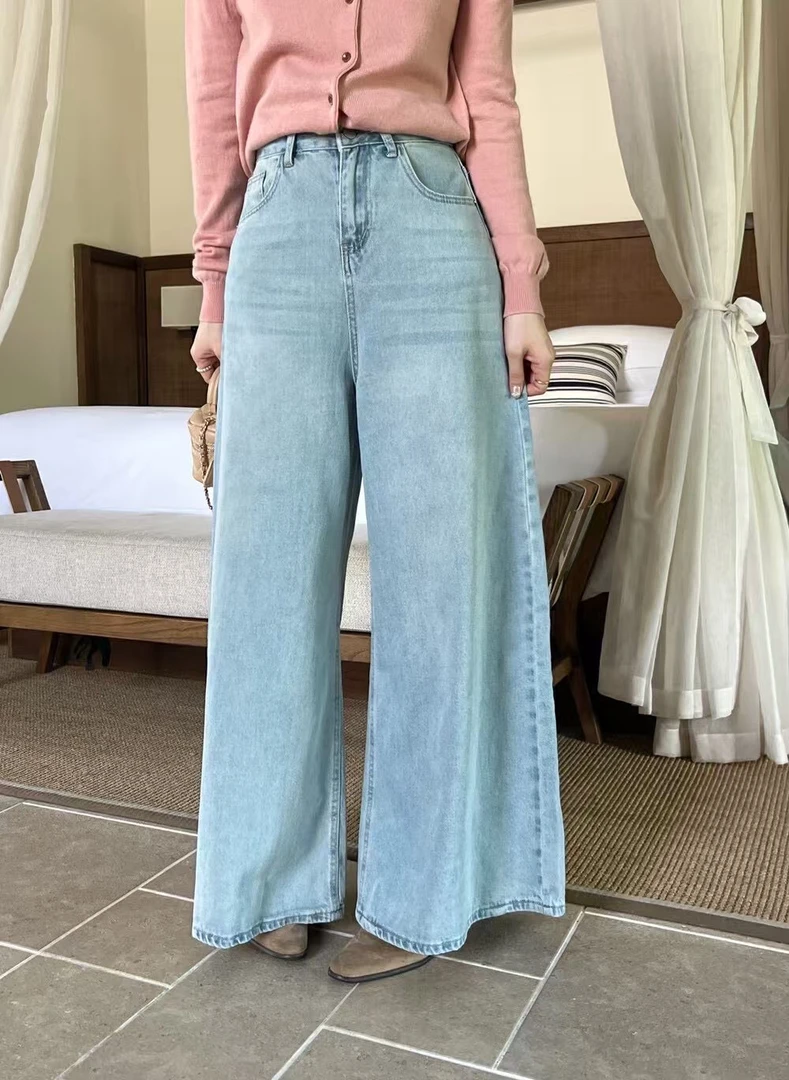 高腰阔腿牛仔裤女春季韩系宽松百搭
