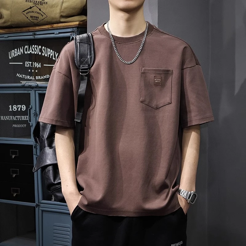 Cebrodz夏季潮牌重磅男士短袖t恤美式休闲复古水洗宽松圆领体恤男