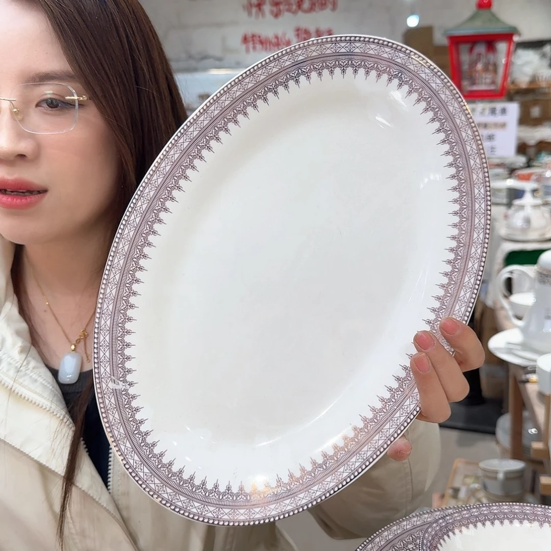 瓷骨瓷14英寸鱼盘35*24cm一个外贸尾单