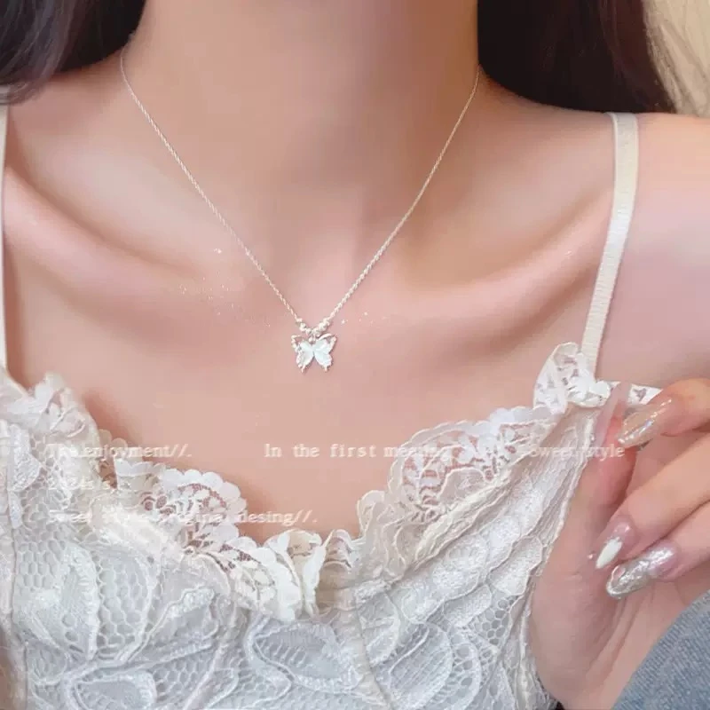 铜项链 甜美气质猫眼石蝴蝶项链女轻奢小众高级感