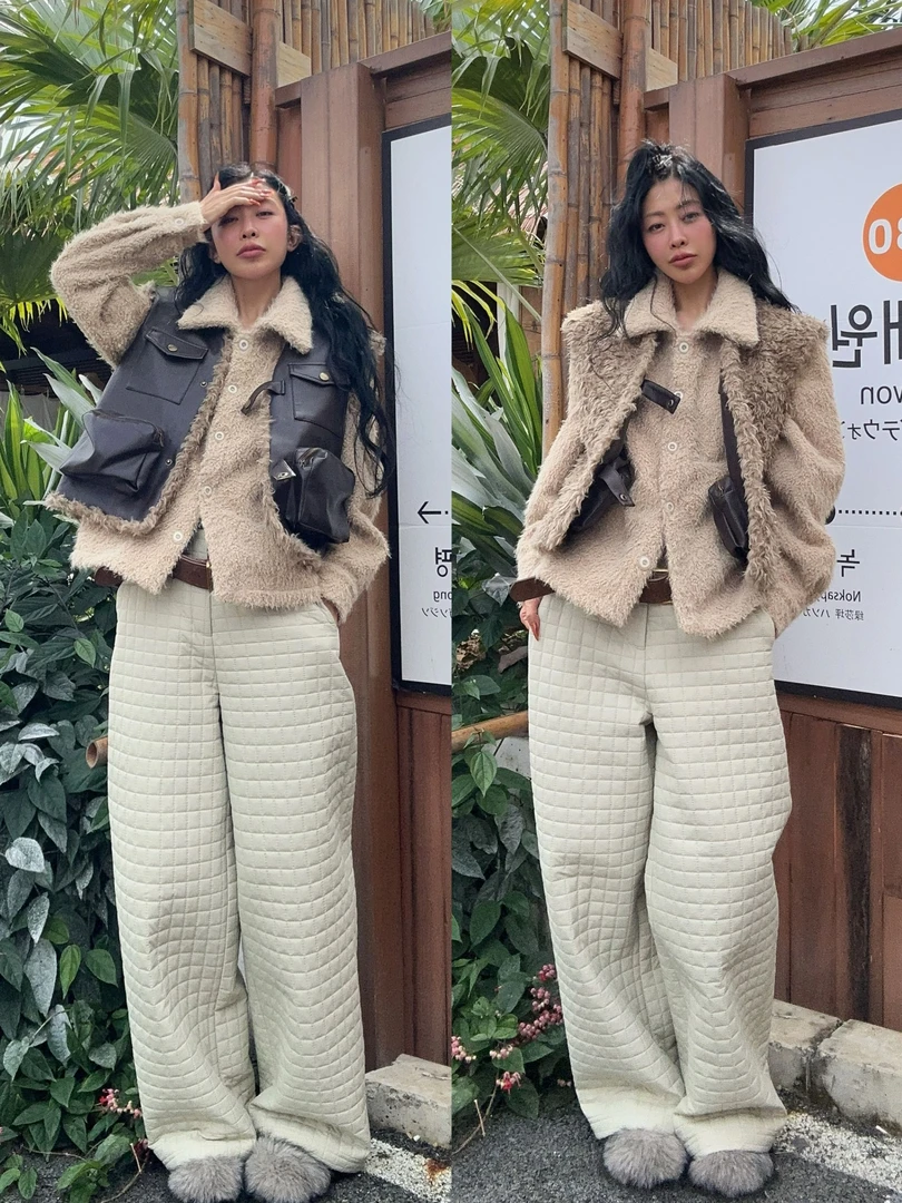 VIVISPLENDID21337#原创欧美风毛毛PU双面马甲