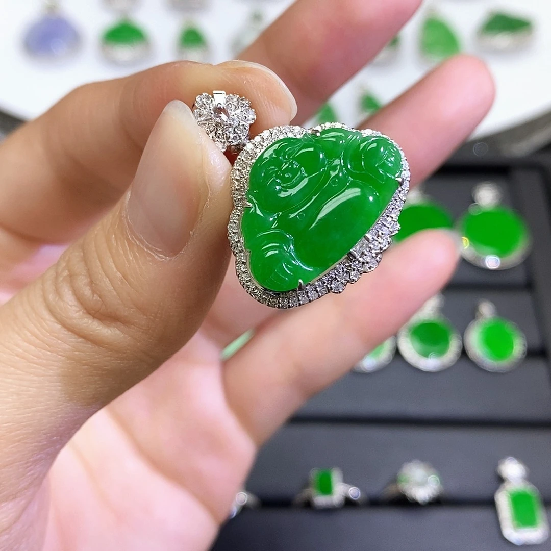 翡翠18K金镶嵌吊坠(不含链)