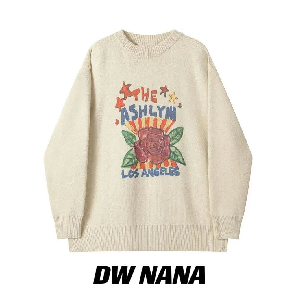 NANA STUDIO【莫奈花园】圆领宽松休闲花朵喷绘印花慵懒风毛衣810