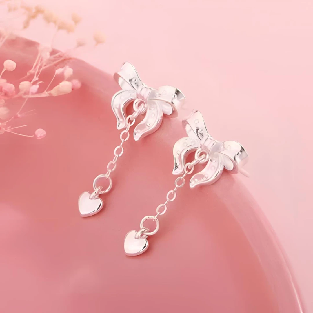 足银耳饰 足银在逃公主心形流苏耳钉耳环ins纯银耳饰防过敏仙女风