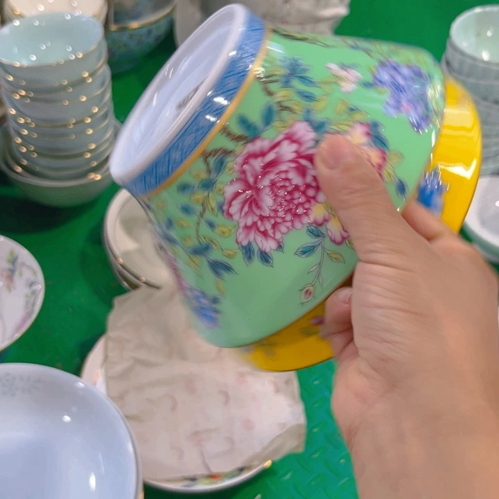 瓷片牡丹七寸汤碗两个混搭