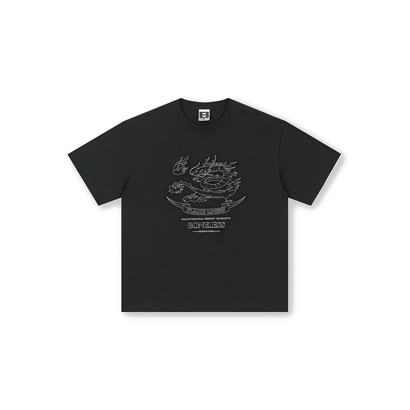 BONELESS龙年贴布绣短袖纯棉针织打底衫宽松休闲T恤夏透气半袖男