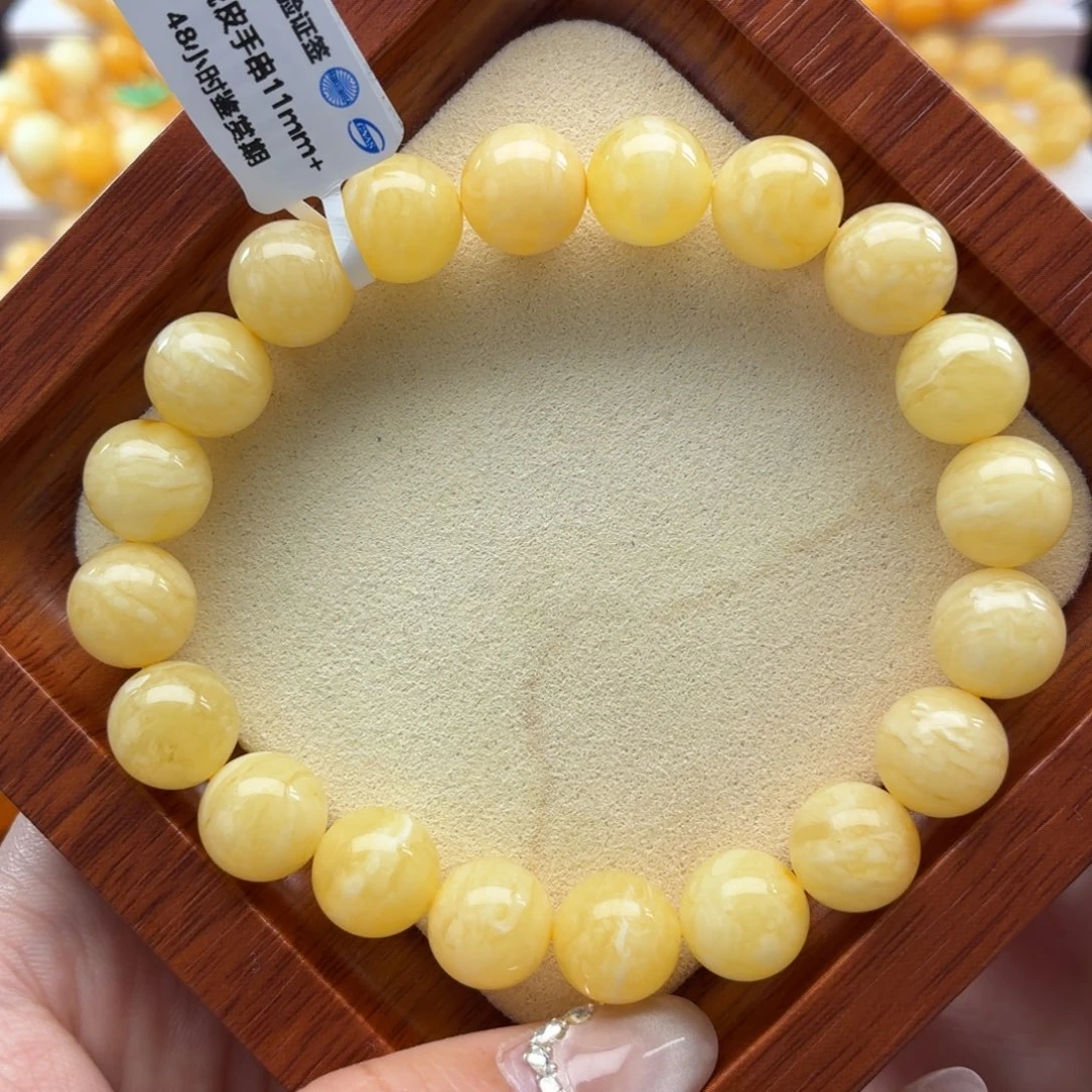 琥珀未镶嵌裸石B226白蜡虎皮纹手串卡11m