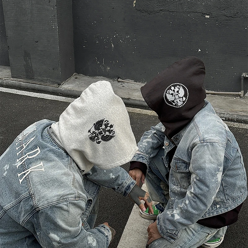 【促】白鹤大人美式堆堆帽字母帽子女街头百搭复古男半拉链包头帽子