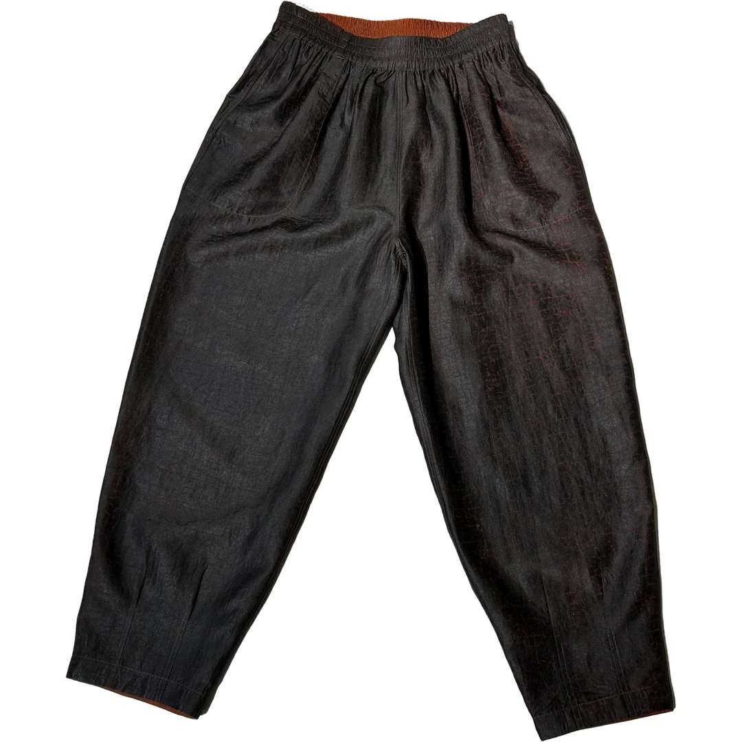 【橙龟花苞裤】桑蚕丝香云纱双面双穿缎龟花苞小脚裤薄款