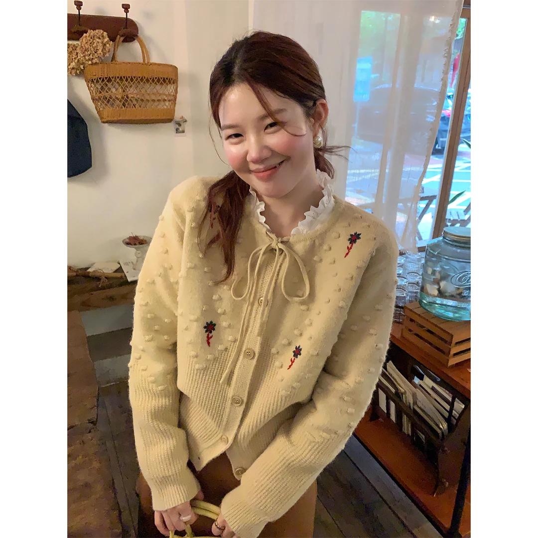 火火火【花影纪】韩版设计感系带氛围感毛衣开衫M28836HH44