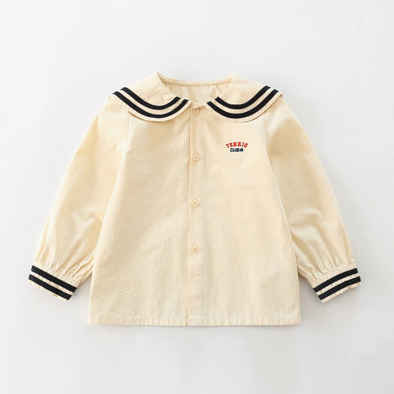 女童可爱海军领衬衫儿童春秋长袖宝宝娃娃领韩版学院翻领宝宝上衣