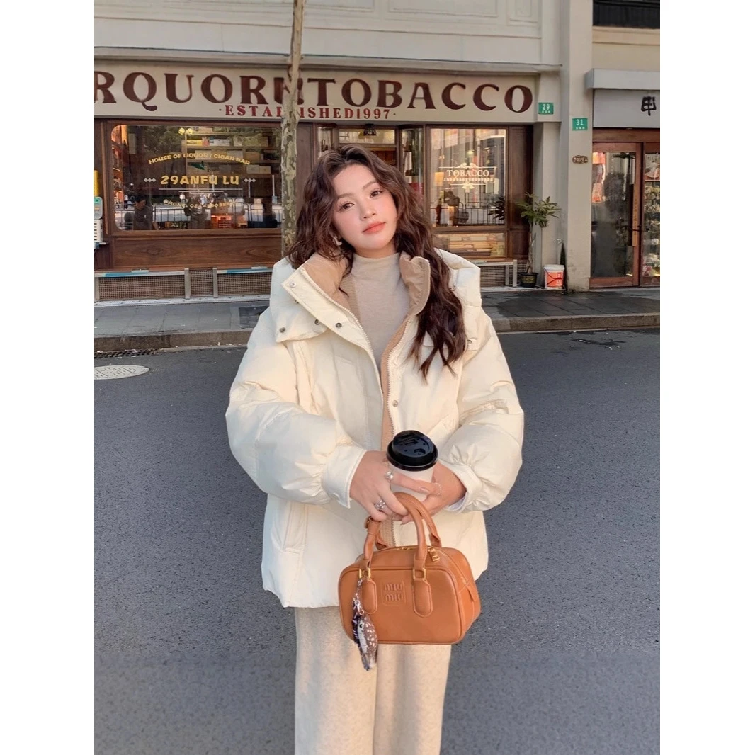 连帽短款羽绒服女冬季2025新款小个子棉服保暖厚besober羽绒服