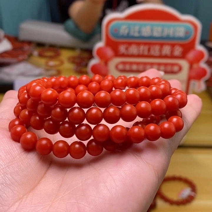 南红玛瑙未镶嵌手链7mm典藏多圈