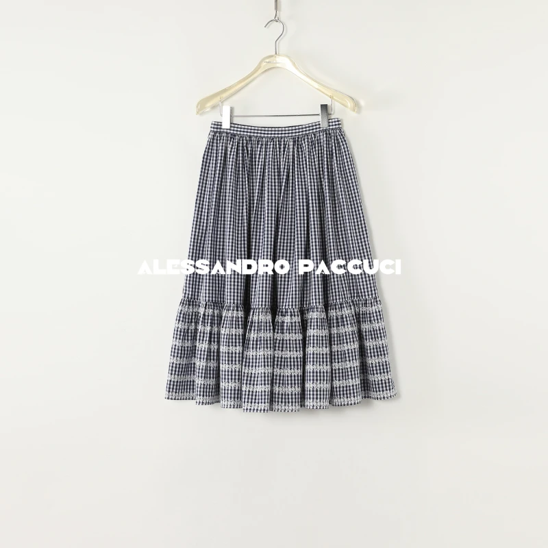 AP洛哥51066QB【南法夏天】纯棉小格子拼接下摆时尚百搭半身裙 夏