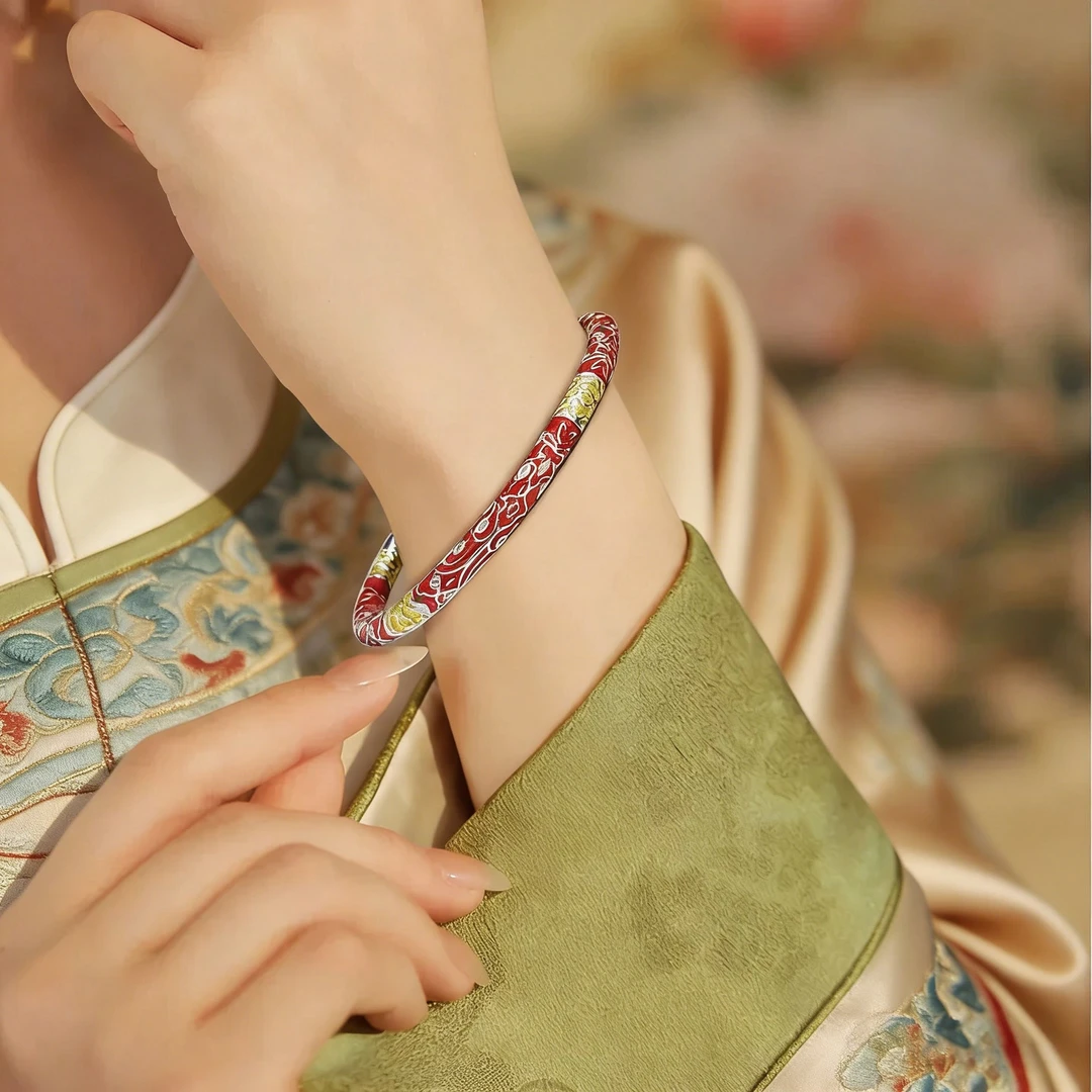 足银手镯 足银手镯 描金宝相花扭麻手镯复古錾刻足银送礼 b191