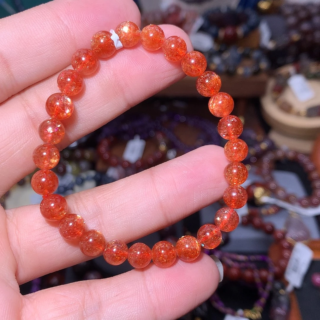 长石圆珠手串未镶嵌金太阳手串