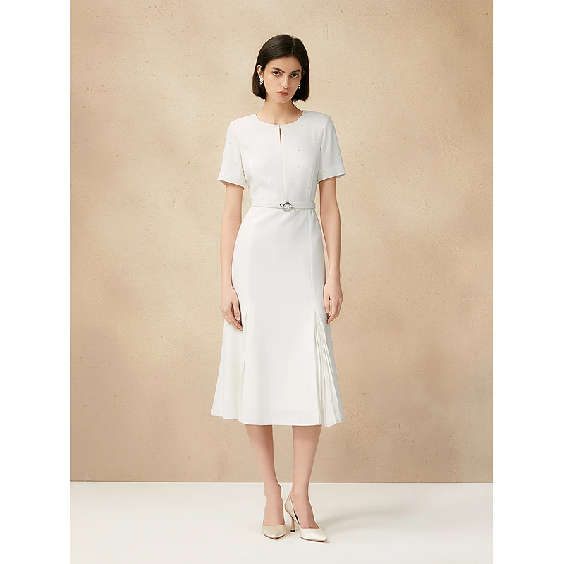 Song of Song歌中歌雅致本白肌理感设计通勤显瘦连衣裙5C35205460
