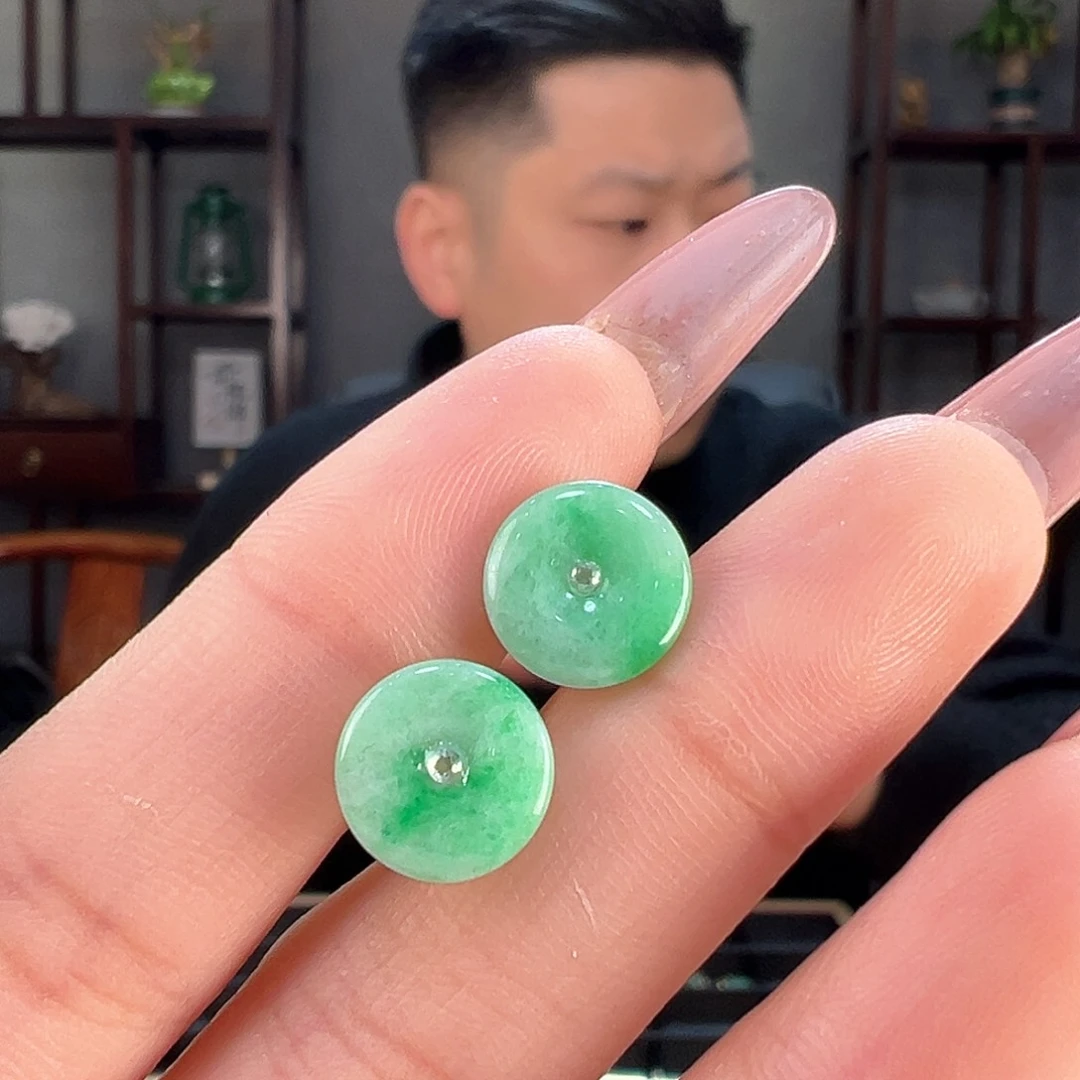 翡翠耳饰18K金镶嵌耳环1