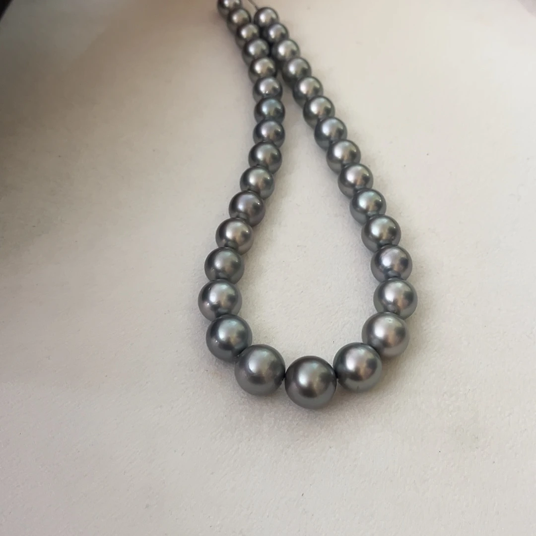 *****颈饰海水珍珠银S925镶嵌铂金灰11-15mm